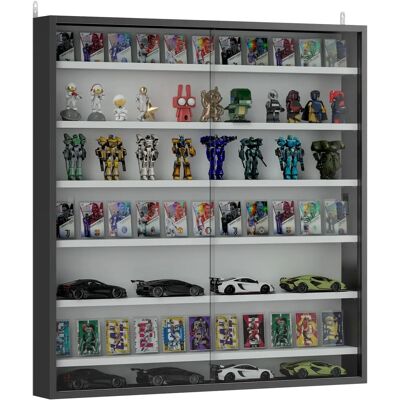 HOMCOM 7-Tier Wall Display Cabinet - Shelves Glass Doors - Black and White HOMCOM 7-Tier Wall Display Cabinet - Shelves Glass Doors - Black and White