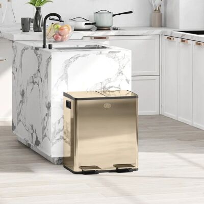 Gold Tone - 2x20L Dual Kitchen Bin - Gold - Pedal Bin Gold Tone - 2x20L Dual Kitchen Bin - Gold - Pedal Bin