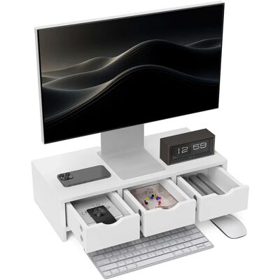 HOMCOM - Monitor Stand Riser - White - 3 Drawers - Monitor Stand HOMCOM - Monitor Stand Riser - White - 3 Drawers - Monitor Stand