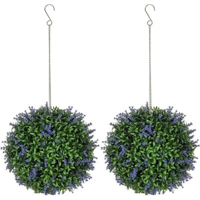 HOMCOM Artificial Plant Topiary Balls - Set of 2, Purple HOMCOM Artificial Plant Topiary Balls - Set of 2, Purple