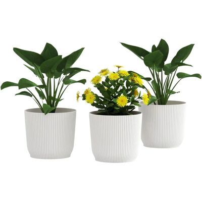 Outsunny - 3 Round Pots - White - 22cm - Plant Pot Outsunny - 3 Round Pots - White - 22cm - Plant Pot
