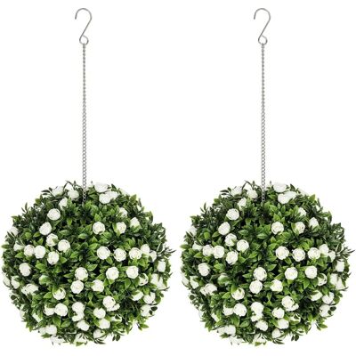 HOMCOM Set of 2 Artificial Plant Topiary Rose Balls - Indoor Decor HOMCOM Set of 2 Artificial Plant Topiary Rose Balls - Indoor Decor