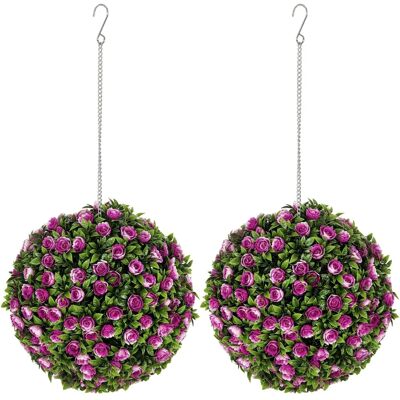 HOMCOM Set of 2 Artificial Plant Topiary Rose Balls - Artificial Plant HOMCOM Set of 2 Artificial Plant Topiary Rose Balls - Artificial Plant