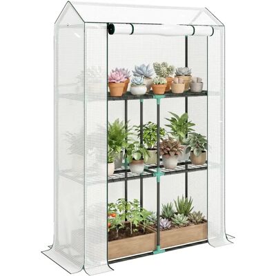 Outsunny 3 Tier Mini Greenhouse - Mini Greenhouse, White, PE Cover, Roll-Up Door Outsunny 3 Tier Mini Greenhouse - Mini Greenhouse, White, PE Cover, Roll-Up Door