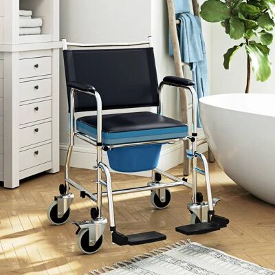 HOMCOM - Shower Wheelchair - Padded Seat - Wheelchair HOMCOM - Shower Wheelchair - Padded Seat - Wheelchair
