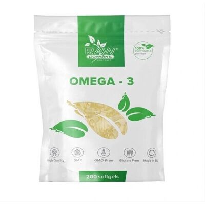 Raw Powders Omega-3 200 Capsules - Cerveau, Vision, Cœur - Publicité Raw Powders Omega-3 200 Capsules - Cerveau, Vision, Cœur - Publicité