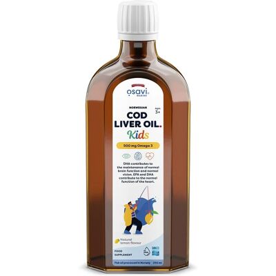 Osavi Norwegischer Torskeleberöl für Kinder - Zitrone - 500mg Omega 3 - Nahrungsergänzung für Kinder Osavi Norwegischer Torskeleberöl für Kinder - Zitrone - 500mg Omega 3 - Nahrungsergänzung für Kinder