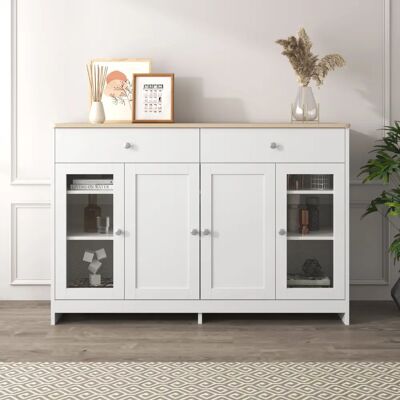 WISHDOR - Credenza bianca e legno - 120x37x80 cm - sideboard WISHDOR - Credenza bianca e legno - 120x37x80 cm - sideboard