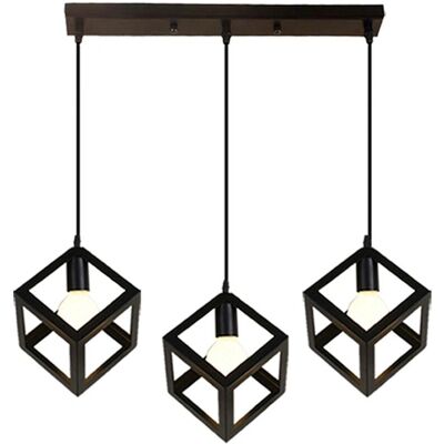 Hight Quality Industrial Pendant Lamp - 3 Lights Cuboid E27 - Black Hight Quality Industrial Pendant Lamp - 3 Lights Cuboid E27 - Black