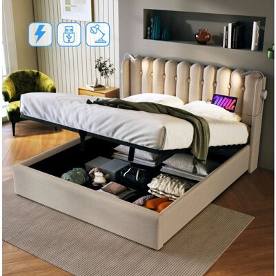 REDOM - Letto Imbottito Letto Matrimoniale - Materiale Lino - Colore Naturale - Bed REDOM - Letto Imbottito Letto Matrimoniale - Materiale Lino - Colore Naturale - Bed