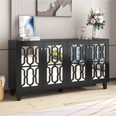 WISHDOR - Credenza a specchio nera - 4 ante - Buffet WISHDOR - Credenza a specchio nera - 4 ante - Buffet