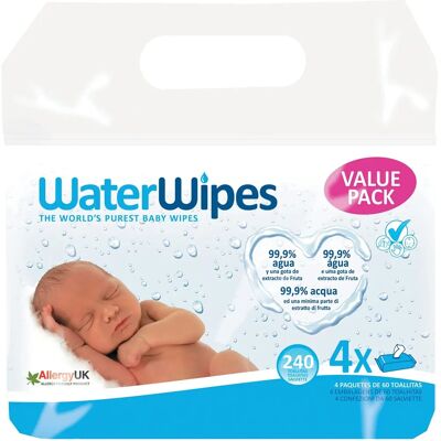 Toallitas WaterWipes para Bebé - Piel Sensible - 4 x 60 Uds Toallitas WaterWipes para Bebé - Piel Sensible - 4 x 60 Uds