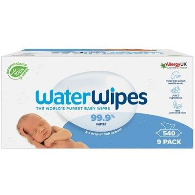 WaterWipes Lingettes pour Bébé - Pack de 9, Douces & Biodégradables WaterWipes Lingettes pour Bébé - Pack de 9, Douces & Biodégradables