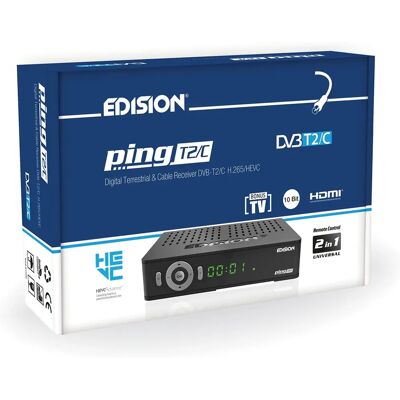 Edision Ping T2/C - Digitaler TV-Empfänger, DVB-T2, DVB-C, FullHD Edision Ping T2/C - Digitaler TV-Empfänger, DVB-T2, DVB-C, FullHD
