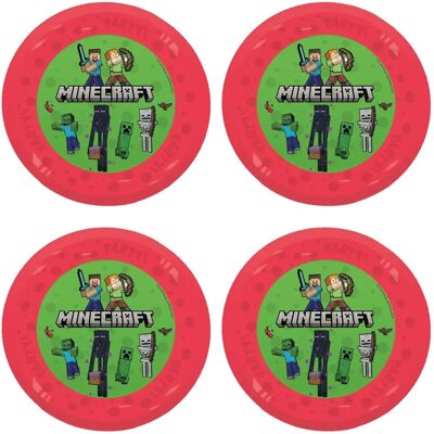 Plastic Bord Decorata Party - 4-Pack - 21cm - Minecraft - Rood - Feestbord Plastic Bord Decorata Party - 4-Pack - 21cm - Minecraft - Rood - Feestbord