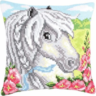 ART Cuscino Ricamo Croce Cavallo Bianco - 40x40cm ART Cuscino Ricamo Croce Cavallo Bianco - 40x40cm