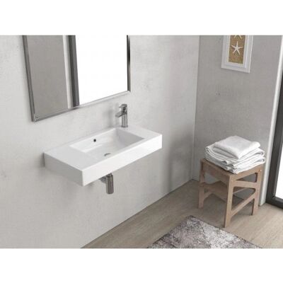 Lavabo suspendu Kamalu 70 cm avec trou pour mélangeur - Lavabo de salle de bain - Publicité Lavabo suspendu Kamalu 70 cm avec trou pour mélangeur - Lavabo de salle de bain - Publicité