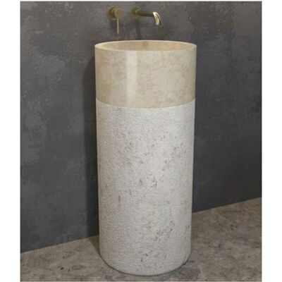 Lavabo en marbre Kamalu - Texture double - 92cm de haut - Publicité Lavabo en marbre Kamalu - Texture double - 92cm de haut - Publicité