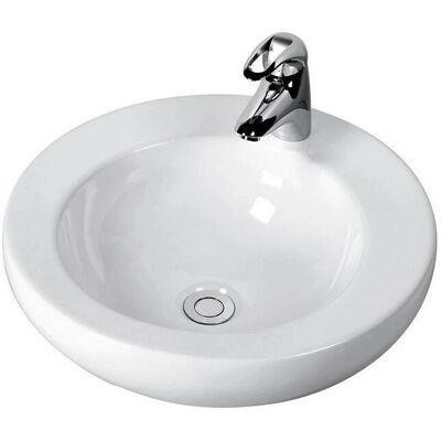 Lavabo rond compact Kamalu - 46cm en céramique - Publicité Lavabo rond compact Kamalu - 46cm en céramique - Publicité