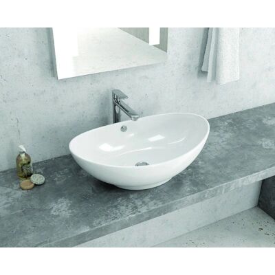 Lavabo ovale en céramique blanche Kamalu - 59cm - Publicité Lavabo ovale en céramique blanche Kamalu - 59cm - Publicité