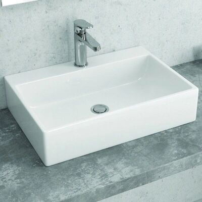 Lavabo rectangulaire en céramique Kamalu - Design moderne - Publicité Lavabo rectangulaire en céramique Kamalu - Design moderne - Publicité