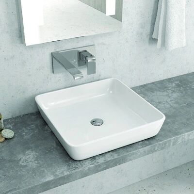 Lavabo carré en céramique Kamalu Litos-p105 - Lavabo - Publicité Lavabo carré en céramique Kamalu Litos-p105 - Lavabo - Publicité