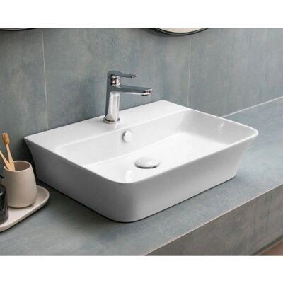 Lavabo de salle de bain Kamalu - Céramique rectangulaire 56cm - Publicité Lavabo de salle de bain Kamalu - Céramique rectangulaire 56cm - Publicité
