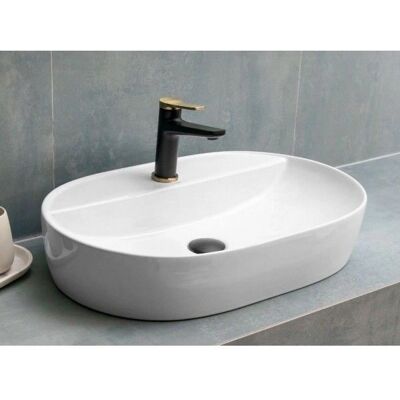 Lavabo ovale en céramique blanche Kamalu - 61x40cm - Publicité Lavabo ovale en céramique blanche Kamalu - 61x40cm - Publicité