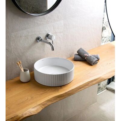 Lavabo rond en céramique Kamalu - 36cm Blanc - Publicité Lavabo rond en céramique Kamalu - 36cm Blanc - Publicité