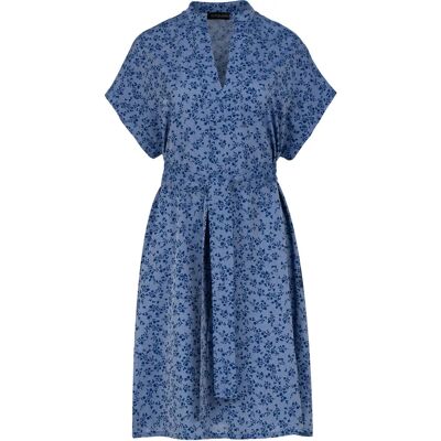 Conquista Indigo Blau Kleid mit Blumenmuster und Seitenschlitzen - S Conquista Indigo Blau Kleid mit Blumenmuster und Seitenschlitzen - S