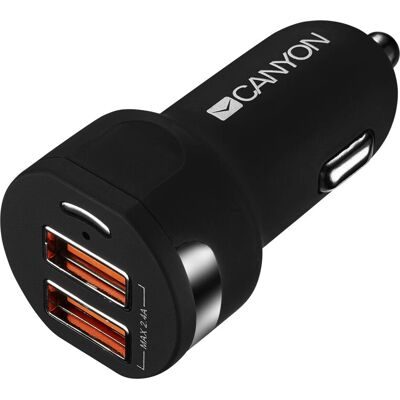 Canyon CNE-CCA04B Cargador de coche USB dual - Portátil, Negro Canyon CNE-CCA04B Cargador de coche USB dual - Portátil, Negro