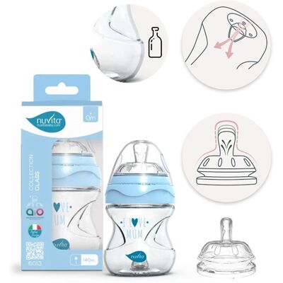 Nuvita Babyflasche - 140 ml Anti-Kolik Glas - Blau Nuvita Babyflasche - 140 ml Anti-Kolik Glas - Blau