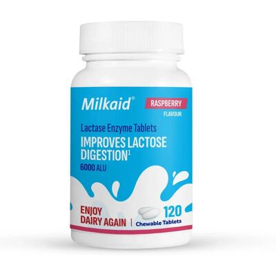 Milkaid Lactase Enzyme Chewable Tablets - Raspberry - 120 Tablets Milkaid Lactase Enzyme Chewable Tablets - Raspberry - 120 Tablets