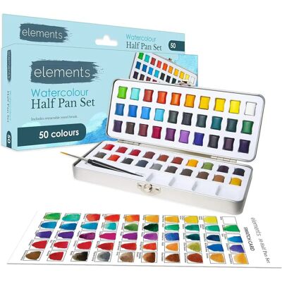 Elements Elements Half Pan Watercolour Set - 50 Colors - Artist, Beginner, Student Elements Elements Half Pan Watercolour Set - 50 Colors - Artist, Beginner, Student