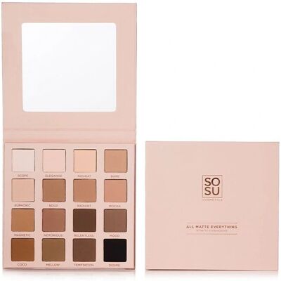 SOSU Cosmetics All Matte Everything Sävypaletti - 16 sävyä, neutraali, pitkäkestoinen SOSU Cosmetics All Matte Everything Sävypaletti - 16 sävyä, neutraali, pitkäkestoinen