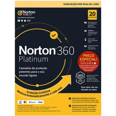 Norton - 360 Platinum - 20 Licenças - 1 Ano - Antivirus Norton - 360 Platinum - 20 Licenças - 1 Ano - Antivirus