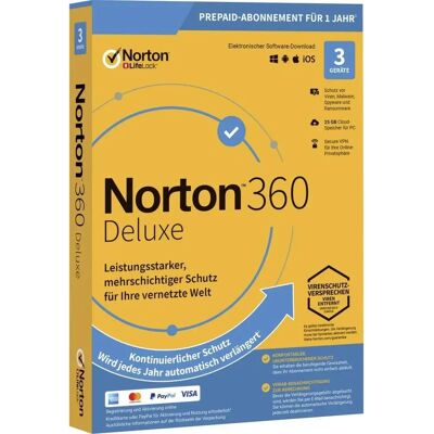 Symantec Norton 360 Deluxe - Backup cloud da 25 GB - 1 utente, 3 dispositivi - 2 anni Symantec Norton 360 Deluxe - Backup cloud da 25 GB - 1 utente, 3 dispositivi - 2 anni