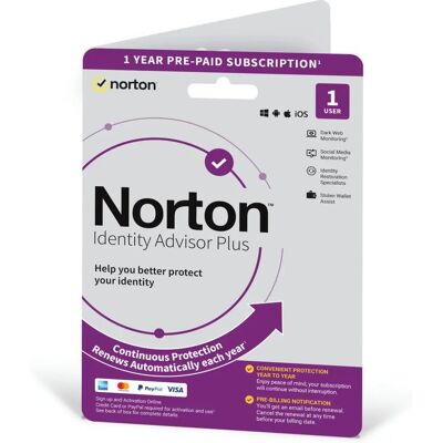 Symantec Norton Identity Advisor Plus 2025 - 1 User - 12 Months - Identity Protection Software Symantec Norton Identity Advisor Plus 2025 - 1 User - 12 Months - Identity Protection Software