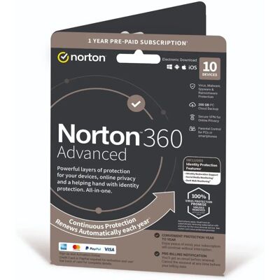 Symantec Norton 360 Advanced 2023 - 10 Devices - 1 Year - Automatic Renewal Symantec Norton 360 Advanced 2023 - 10 Devices - 1 Year - Automatic Renewal