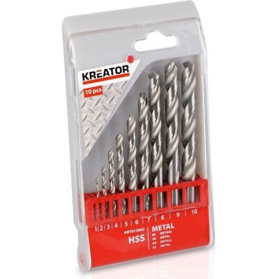 KREATOR - 10-teiliges Set HSS-Bohrer für Metall KREATOR - 10-teiliges Set HSS-Bohrer für Metall