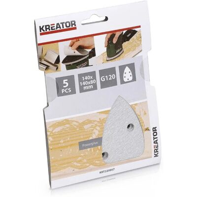 Kreator KRT220057 Fogli di carta abrasiva triangolari - 140x140x80mm G120 Kreator KRT220057 Fogli di carta abrasiva triangolari - 140x140x80mm G120