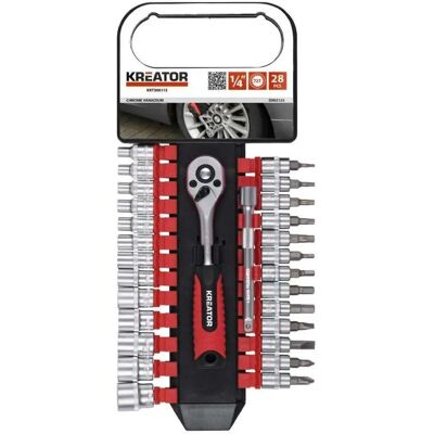 KREATOR 28-delige set sockets - 1/4 inch KREATOR 28-delige set sockets - 1/4 inch
