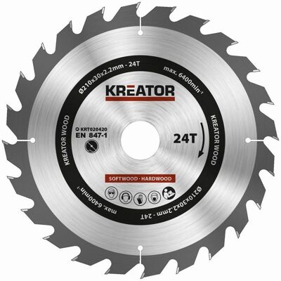 KREATOR Model 210mm Kruhová Pila - 24Z, 30mm Vrták KREATOR Model 210mm Kruhová Pila - 24Z, 30mm Vrták
