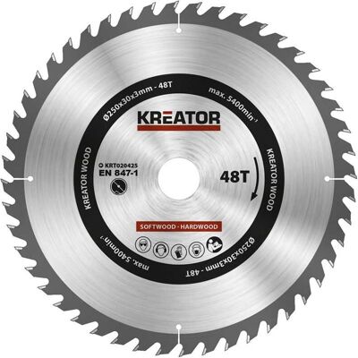 Kreator Krt020425 Hartmetall Kreissägeblatt 250mm 48 Zähne - Holzarbeiten Kreator Krt020425 Hartmetall Kreissägeblatt 250mm 48 Zähne - Holzarbeiten