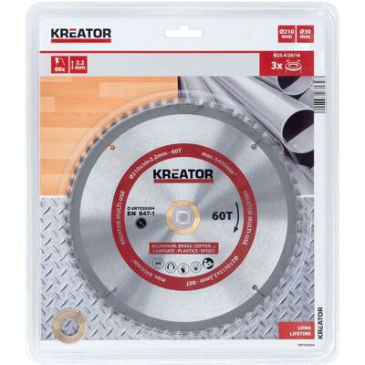 Kreator 210mm Denti60 Rundsaveskive med Adaptere - Træ Metal Alsidig Kreator 210mm Denti60 Rundsaveskive med Adaptere - Træ Metal Alsidig