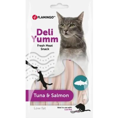 Flamingo Deli Yumm Tonijn Zalm Kat Snacks - Vloeibare Pasta Flamingo Deli Yumm Tonijn Zalm Kat Snacks - Vloeibare Pasta