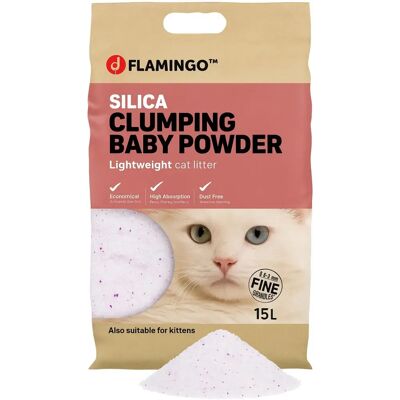 Litière pour Chats Silica Flamingo - Grain Fin, Parfum Poudre Bébé - 17L Litière pour Chats Silica Flamingo - Grain Fin, Parfum Poudre Bébé - 17L