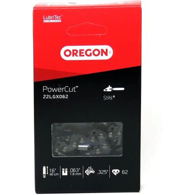 Oregon Kettensägekette 22Lgx062E - PowerCut - .325" Teilung, 1,6mm Spur, 62 Glieder Oregon Kettensägekette 22Lgx062E - PowerCut - .325" Teilung, 1,6mm Spur, 62 Glieder