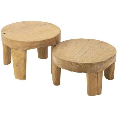 Table ronde en teck J-Line - lot de 2 - Publicité Table ronde en teck J-Line - lot de 2 - Publicité