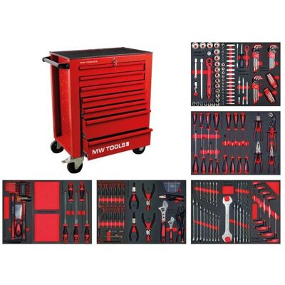 Servante d'atelier rouge MW Tools - Set de 211 outils - Publicité Servante d'atelier rouge MW Tools - Set de 211 outils - Publicité